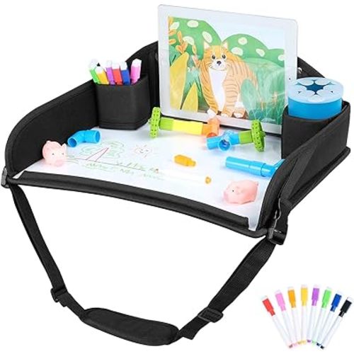 COOLBEBE Kids Travel Tray for Toddler Car Seat, Lap Tray, Carseat Table Tray for Kids, Travel Tray for Airplane, Black