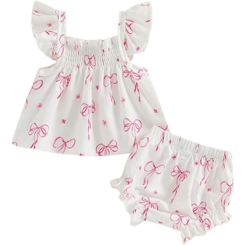 Mubineo Baby Girl Summer Clothes Cute Ruffle Tops Dress Shorts Outfits Set Infant Toddler Shrit Bloomers Princess Outfit