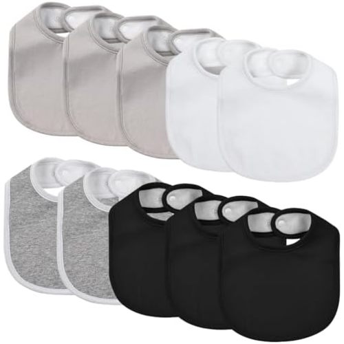 10 Pack Cotton Snap Bibs for Baby Boy Girl, Super Soft Drool Bibs for Teething and Feeding