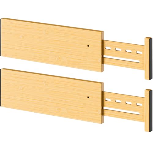 Ryqtop Bamboo Drawer Dividers 4" High, 12.8-18" Adjustable Drawer Organizers for Clothes,Expandable Dresser Separators in Bedroom/Kitchen/Bathroom/Office Organization and Storage,2 Pack