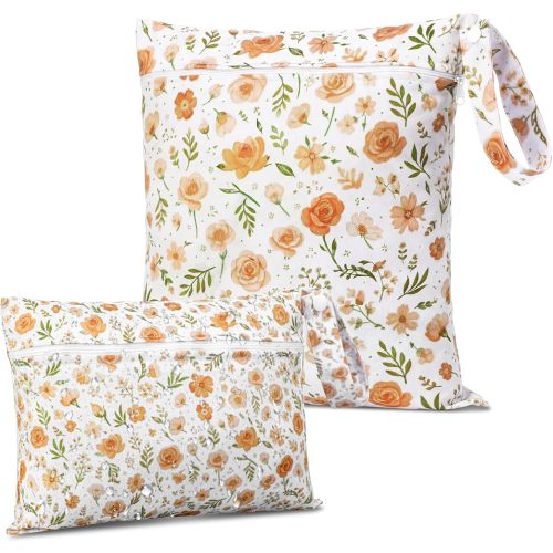 2 Pcs Wet Bags Large & Small Wet Dry Bags with Handle Newborn Essentials Registry Must Have Items Waterproof Reusable Bag for Swimwear Baby Diapers Dirty Clothes Makeup Bag for Mother Day