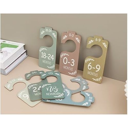 Baby Closet Dividers – 8 Colorful Wooden Hangers for Baby Clothes – Double-Sided Nursery Organizer from Newborn to 24 Months – for Boys and Girls
