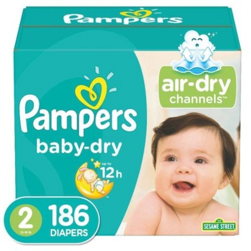 Pampers Baby Dry Disposable Diapers Enormous Pack - Size 2 (186ct)