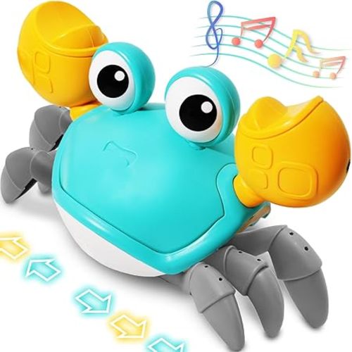Pbooo Crawling Crab Baby Toy, Interactive Walking Dancing Moving Crab Toy (Infrared Sensing) 3-6 6-12 Months, Toddler Learning Tummy Time Crab, Infant Music Sensory Birthday Gifts