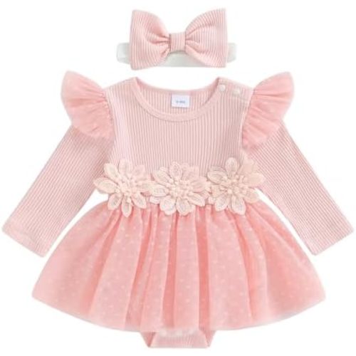 Hnyenmcko Newborn Baby Girl Romper Dress Long Sleeve 3D Flower Embroidery Tulle Dresses Jumpsuit Fall Winter Outfits Set