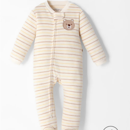 Pijama bebé cierre doble sentido manga beige rayas