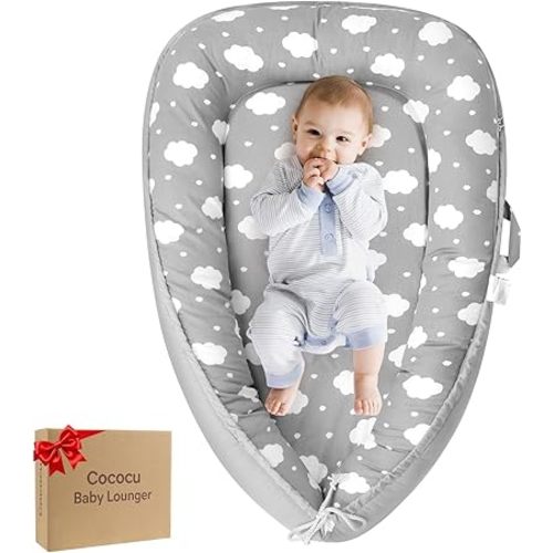 Baby Lounger for Newborn,0-12 Months,Soft Infant Lounger Pillow for Home and Travel, Baby Protable Nest Lounger with Cover,Multi-Use Baby Lounger for Supervised Play&Tummy Time(Cloud)
