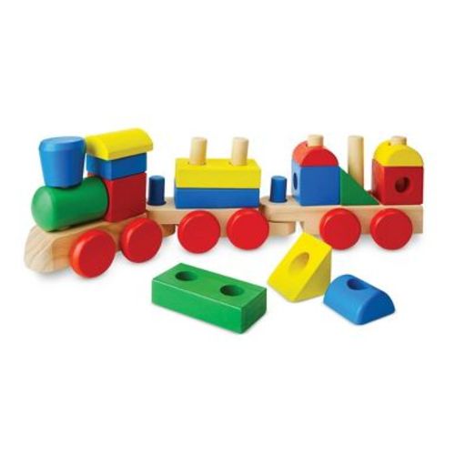 Melissa & Doug Wooden Stacking Train Learning Toy Vehicle with 18 Connecting Pieces: Educational Fine Motor Skills Development, Storage Capability