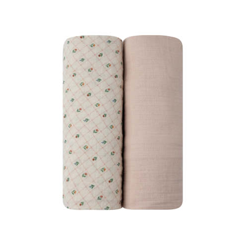 Baby Girl Muslin Swaddle Blanket 2-Pack | Ribbed | Floral Grid | Ely's & Co – Ely's & Co.
