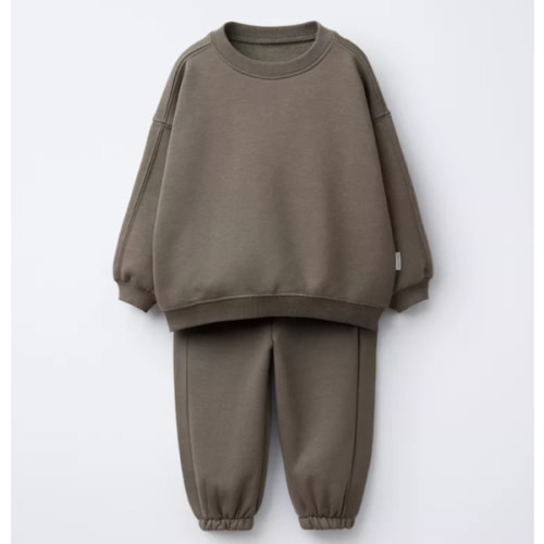 JOGGING SWEATSHIRT AND BASIC JOGGER PANTS SET WITH LABEL - Brown / Taupe | ZARA United States