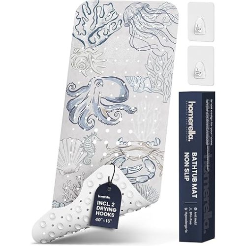 Bathtub Mat Non Slip Anti Mold for Kids 40x16 - homerella® Bath Mat for Tub, BPA Free, Incl. 2 Hooks, Washable Shower Mat Non Slip Anti Mold, Shower Mats for Inside Shower, EU Certified