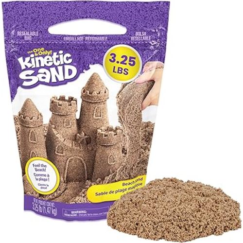 Kinetic Sand, 3.25lbs Beach Play Sand, Moldable Sensory Toys for Kids, Resealable Bag (Packaging May Vary), for Ages 3 and up