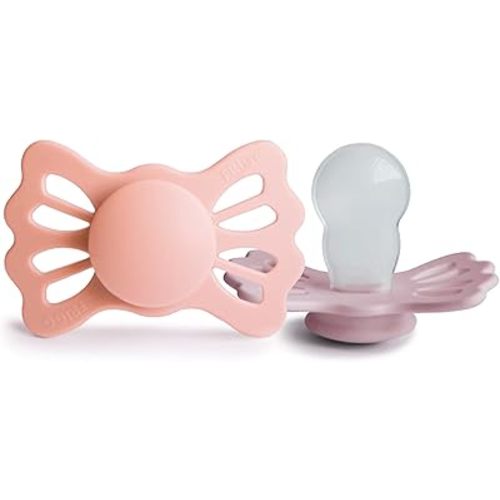 FRIGG Lucky Symmetrical SilkySoft Silicone Baby Pacifier | Made in Denmark | BPA-Free (White Lilac/Twilight Mauve, 6-18 Months)