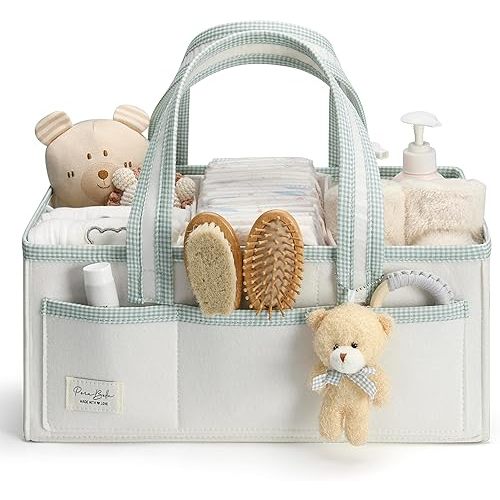PeraBella XL Diaper Caddy Organizer With Handle, Baby Shower Gifts Basket Bag, Registry Search Must Haves Items, Newborn Girl Boy Nursery Storage Organizer, Baby Bag Essentials, Car Diaper Caddy Cart