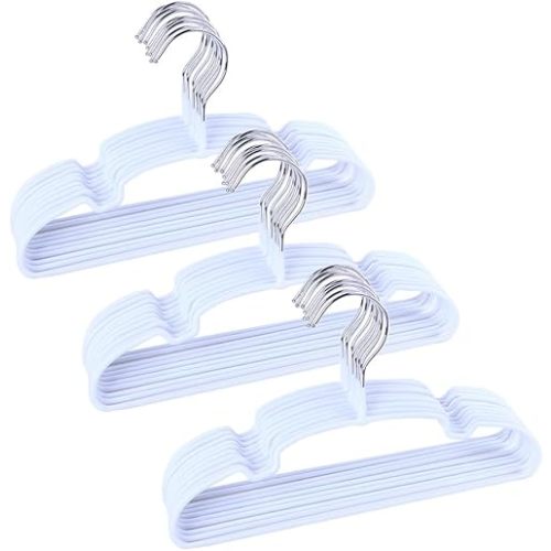 Kids Metal Clothes Hangers, Anti-Slip Resin Coated with Matte Baby Hangers White (11.8" Inch - 30 Pack)