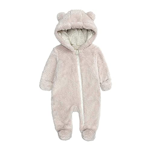 Baby Furry Jumpsuit Infant Bear Onesies Zipper Long Sleeve One-Piece Romper Hoodie Baby Outwear Snowsuit