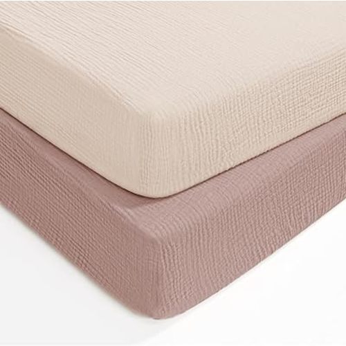 lulumoon Mini Crib Sheets Muslin: Soft Cotton Fitted Pack and Play Sheets