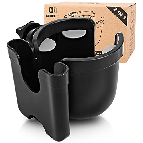 Universal Stroller Cup Holder with Mobile Phone Case, 2-in-1 Strollers Storage Rack, 360 Degrees Rotation Drink Holder for Bike, Pushchair, Wheelchair, Walker,Bicycle, Fits Most Cups