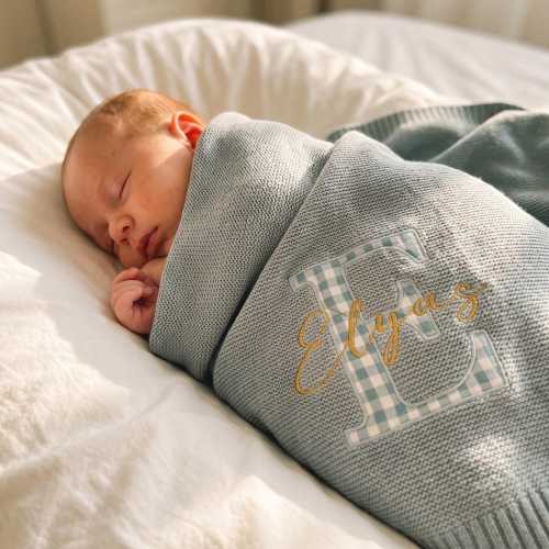 Custom Patch Blanket , Cotton Knit blanket, Personalized Baby Name Blanket, Embroidered Keepsake Heirloom, Custom Newborn Gift,Unique gift