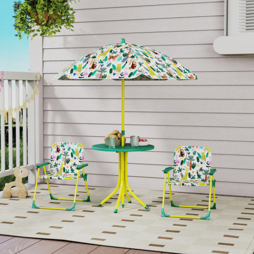 Red Barrel Studio® Kids Picnic Table with 2 Folding Chairs and Umbrella & Reviews | Wayfair