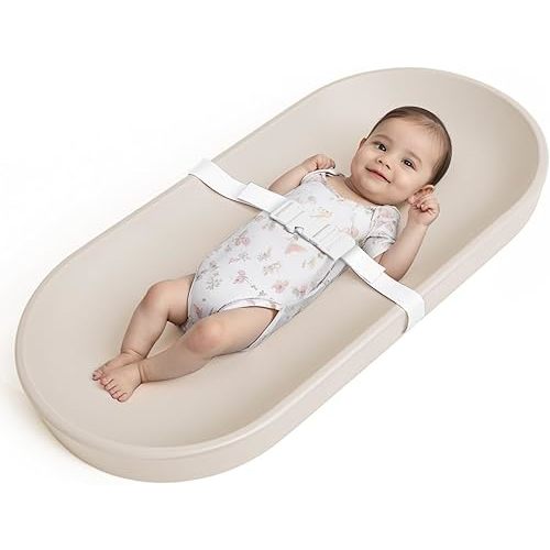 COMOMY Baby Changing Pad for Dresser - Wipeable Changing Pad with Restraining Belt, Waterproof, Soft, Lightweight and Portable, Easy to Clean for On The Go Diaper Change, Oatmeal-Colored