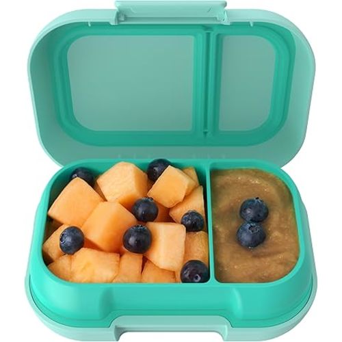 Bentgo Kids Snack - 2 Compartment Leak-Proof Bento Box Container for Snacks and Small Meals, Easy-Open Latch, Dishwasher Safe, BPA-Free for School, Daycare, & Sports - Ideal for Ages 3+ (Aqua)