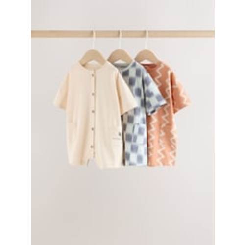 Buy Neutral Sunbaked Printed Button Through Jersey Baby Rompers 3 Pack from Next USA