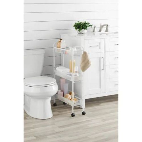 3-Tier Slim Rolling Bathroom Storage Cart with Hooks