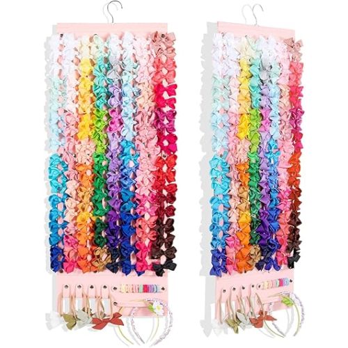 POVETIRE Bow Organizer for Girls,Single Side Use Hair Bows Holder Large Felt Hair Clips Storage Hanger,Baby Hair Accessory Organizer Display Wall Hanging Decor for Girl Room