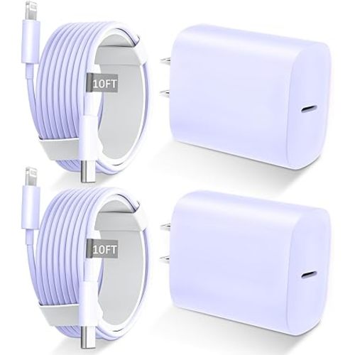 DiHines Phone 14 13 12 11 Fast Charger,10FT Long Fast Charging Lightning Cable with 20W USB C Charger Block for Phone 14/14 Pro Max/13/13 Pro Max/12/12 Pro Max/11/11Pro/XS/Max/XR/X,Purple