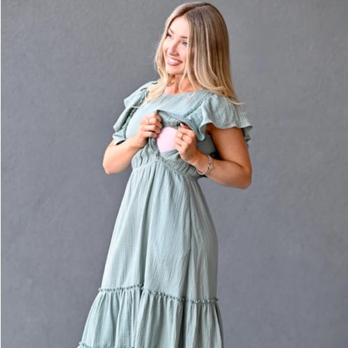 Gauze Ruffle Midi Dress- Seafoam Green Medium