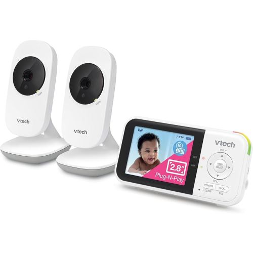VTech VM819-2 Baby Monitor, 2.8” Screen, 2 Cameras, 1000ft Range, Night Vision, 2-Way Audio, Temperature Sensor, Lullabies, Secured Transmission No WiFi
