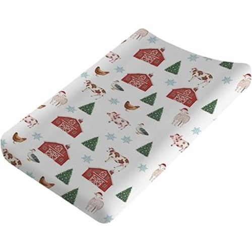 Christmas Farm Animals Life Changing Pad Covers Farmhouse Truck Barn Pig Cow Lamb Hens Ducks Diaper Change Table Sheets for Boys Girls Soft Stretch Change Table Mats Cover 32''x16''