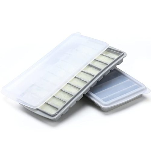 Eaasty 2 Pieces Breastmilk Storage Container Baby Food Milk Silicone Freezer Trays with Lid Breastmilk Freezer Tray Organizer Ice Trays Silicone Storage Bag Tray 10-1 oz Bars(Blue)