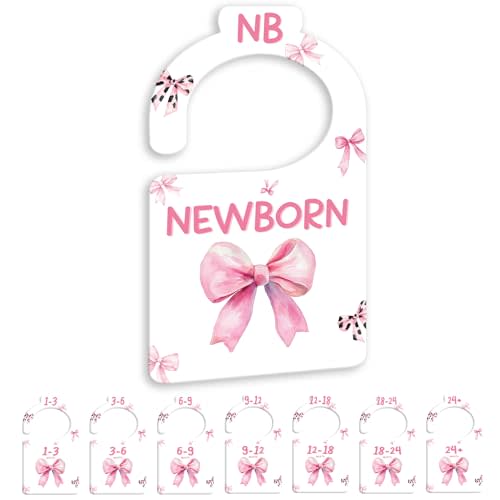 JMOST Pink Bows Baby Closet Dividers for Nursery Closet Organizer, Newborn to 24 Months Size Clothes, Hangers with Size Dividers, Double Sided