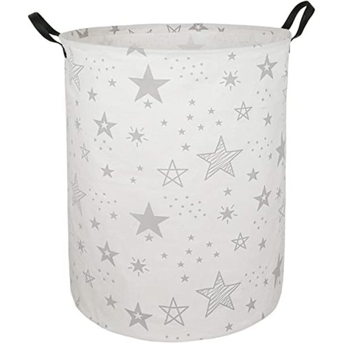 19.7 Inch Round Laundry Clothes Hamper Laundry Basket with Handles,Storage Organizer Bins Laundry Gift Basket for Room, Bedroom Decor (Grey Star)