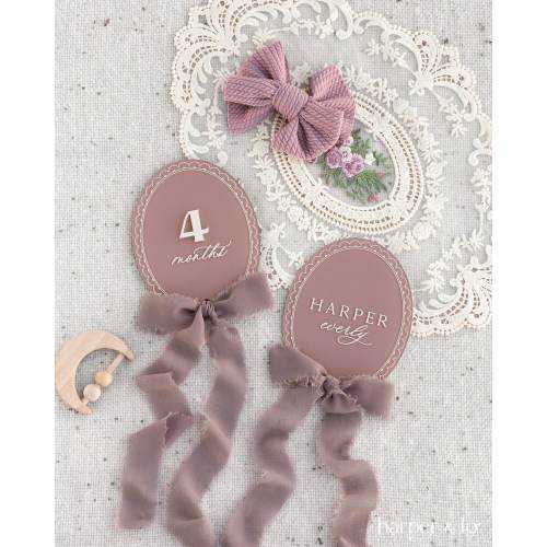 Acrylic Oval Lace Milestone Cards | Monthly Milestone Plaque Markers,Boho Interchangeable Milestone Card,Baby Shower Gift, Photo Prop