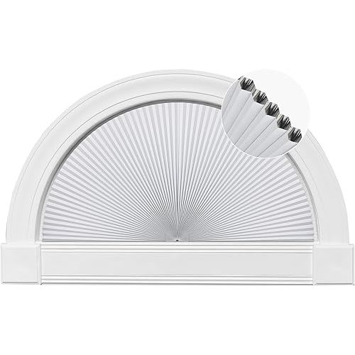 HOMEDEMO Arch Window Shade Blackout White,72" X 36",Half Moon Cellular Shades No Drill Easy Installation Blinds Half Circle Semicircular