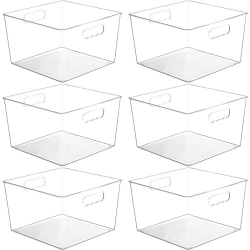 Vtopmart 6 Pack Extra Large Clear Plastic Storage Bins,11x11 Cube Acrylic Organizer Square Containers with Handle for Pantry,Closet,LaundryRoom,Kitchen,Bathroom,UnderSink Organization