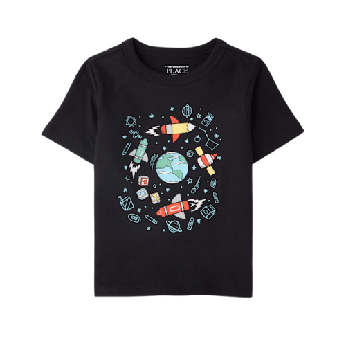 Baby And Toddler Boys School Space Graphic Tee - Black