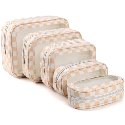 5PCS Diaper Bag Organizer Pouch Set, TSA Approved Toiletry Bag，Clear Waterproof TPU Makeup Bag Set Travel Organizer Bags for Women and Kids