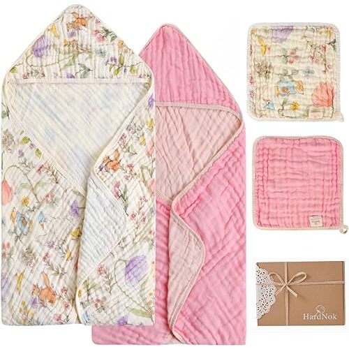 4-Piece Ultra Soft Muslin Baby Towel Set - Ideal for Bath & Beach, (32x32 inches)
