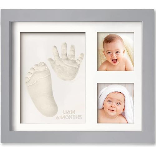 Baby Hand and Footprint Kit - Quick Dry Clay Baby Footprint Kit, Newborn Keepsake, Nursery Picture Frame for Boys, Girls, Personalized Gifts for Shower & Registry,New Mom Gift(Cloud Gray)