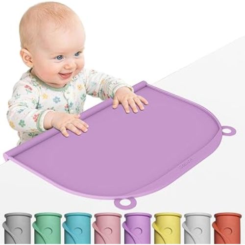 Large Silicone Placemat, 17" x 12" Thick Table Mat with Edge-Bumper, Raised Edge Leakproof, Non-Slip for Toddlers Dining, Baby Eating, Kids Food Mat, Restaurant & Travel Essentials
