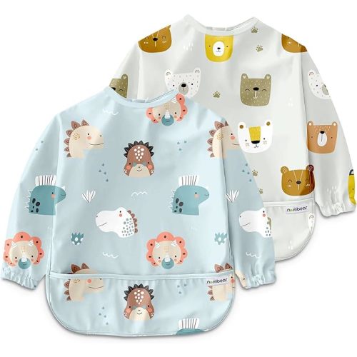 Waterproof Smock Baby Bibs for Eating (Boy or Girl 6-24 Months) - Toddler Long Sleeve Bib for Baby Led Weaning
