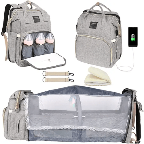 Baby Diaper Bag Backpack with Changing Station, Baby Registry Search Shower Gifts, Baby Bags for Boy Girl, New Mom Gifts for Women, Large Capacity, USB Port,Gray