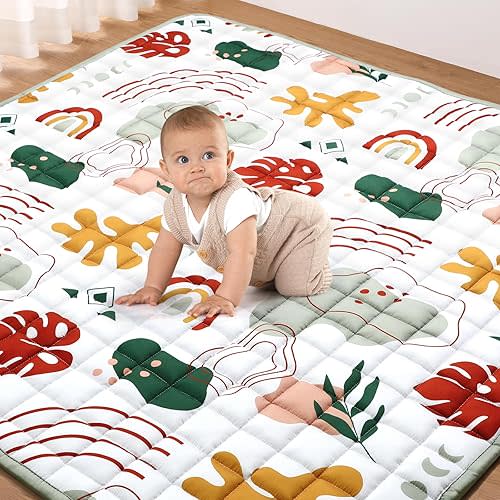 Percozzi Boho Baby Play Mat, ABC Alphabet, Words and Shapes Educational Learning & Fun, Boho Rainbow Baby Playpen Mat, 50" X 50" Toddler Play Mat, Crawling Mat for Babies, Foldable Baby Play Gym Mat