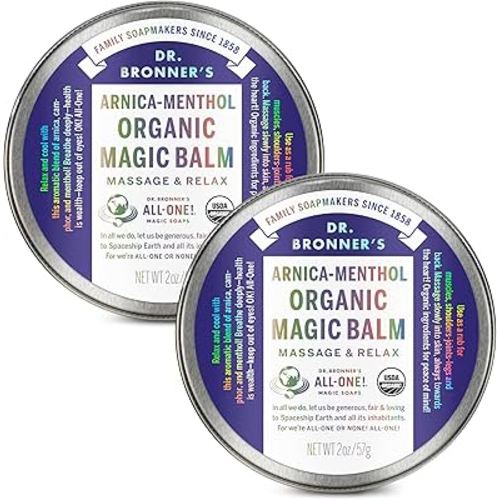 Dr. Bronner's - Organic Magic Balm - Arnica-Menthol, Made w/Organic Beeswax & Hemp Oil, Moisturizes & Soothes Hands, Face, & Body (2 oz, 2-Pack)