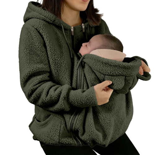 Women's 3-in-1 Babywearing Maternity Fleece Coat - Hooded Thicken Winter Outerwear with Detachable Kangaroo Pocket, Warm Mommy & Me Sherpa Jacket