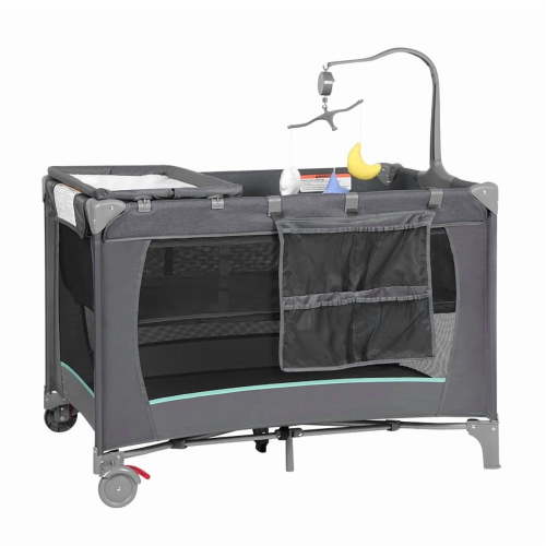 CIESMSI Baby Bassinet Bedside Sleeper with Diaper Changer,Baby Playard,Bed Side Crib for 0-6 Months Gray